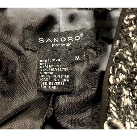 Sandro Tweed Coat Jacket Black White Tie Back Tailored Size M - Picture 7 of 7